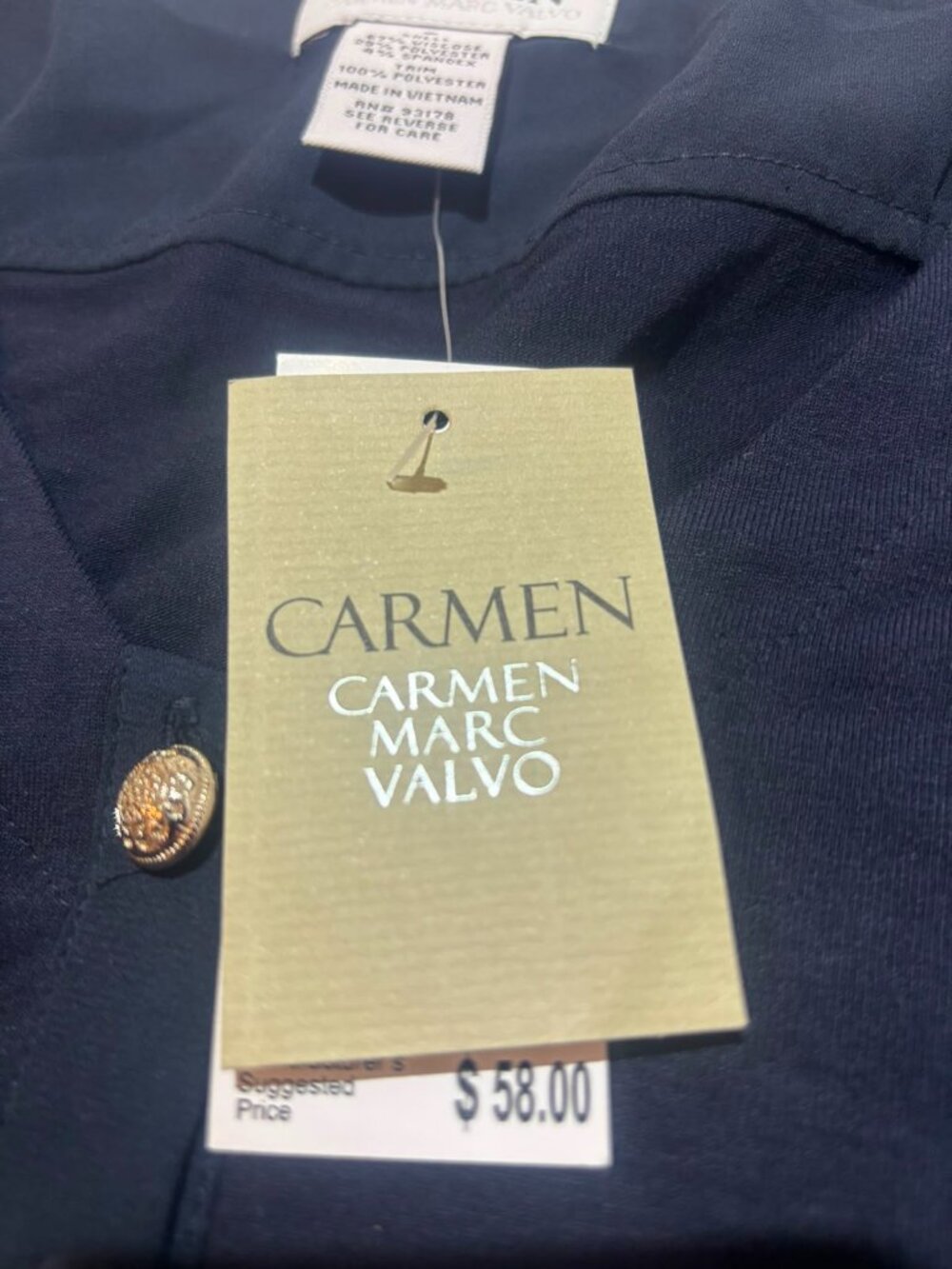 NWT Carmen Marc Valvo Navy V-Neck Button Blouse Size S - Picture 8 of 9